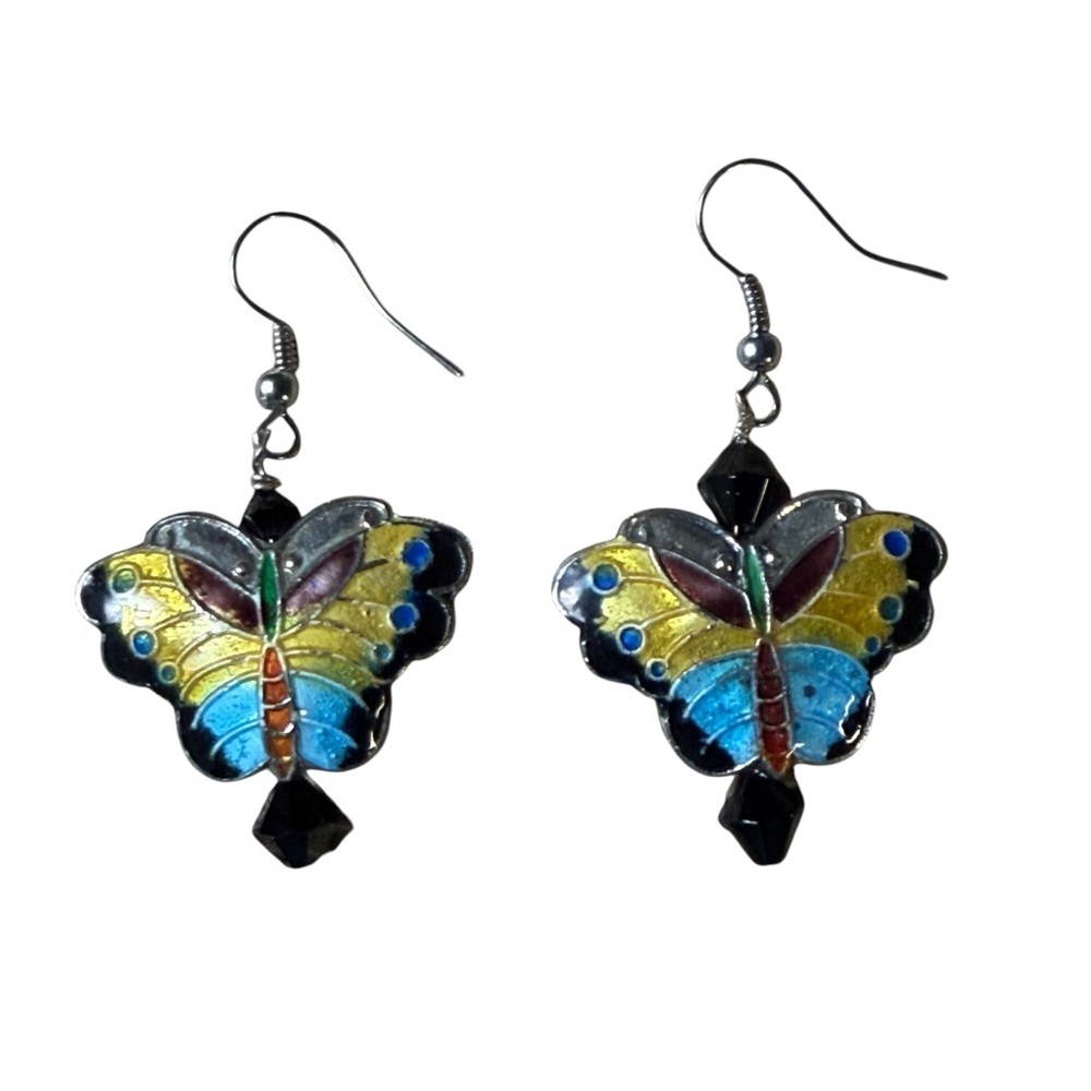 NWT Handcrafted Enameled Butterfly Earrings with Stainless Ear Wires